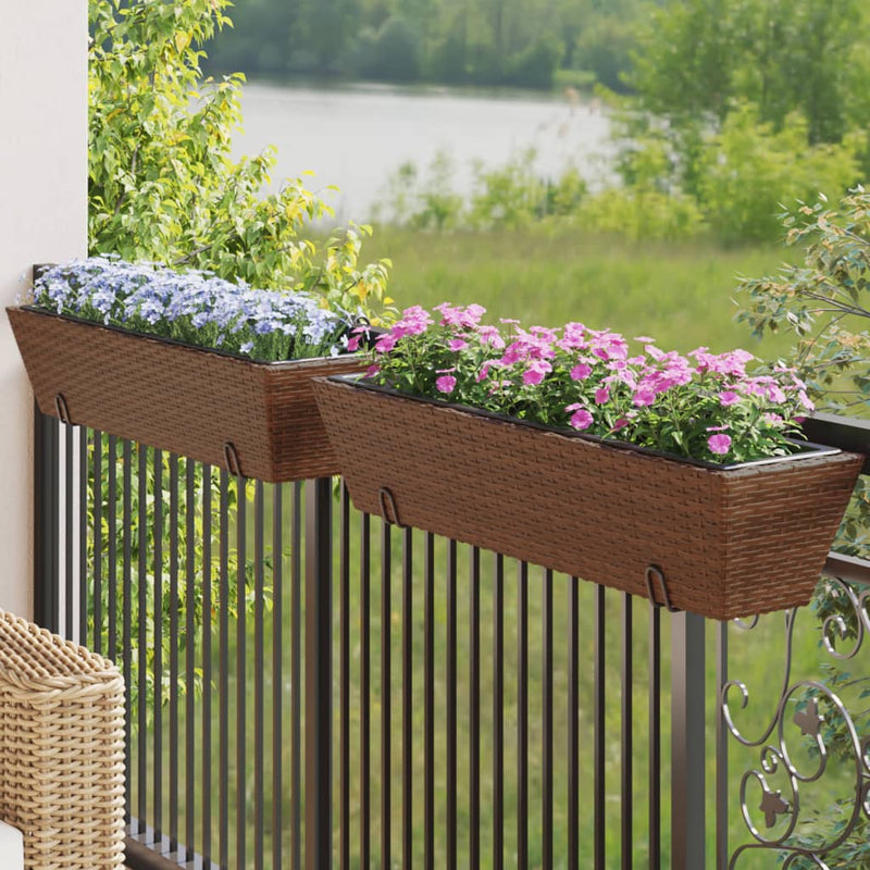 Afbeelding laden in galerijviewer, VidaXL Plantenbakken 2 st met haken poly rattan bruin
