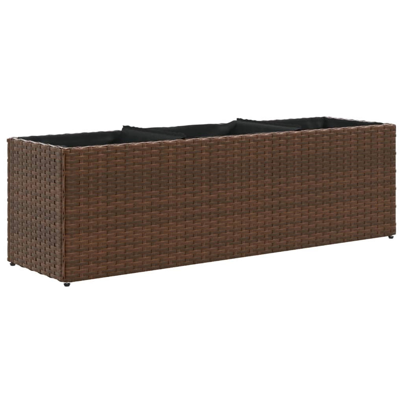 Afbeelding laden in galerijviewer, Vidaxl plantenbak met 3 potten 105x30x32 cm poly rattan bruin
