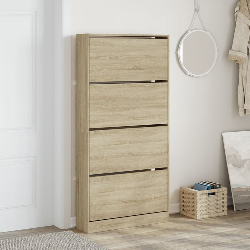 Afbeelding laden in galerijviewer, VidaXL Schoenenkast met 4 klaplades 80x21x163,5 cm sonoma eikenkleurig
