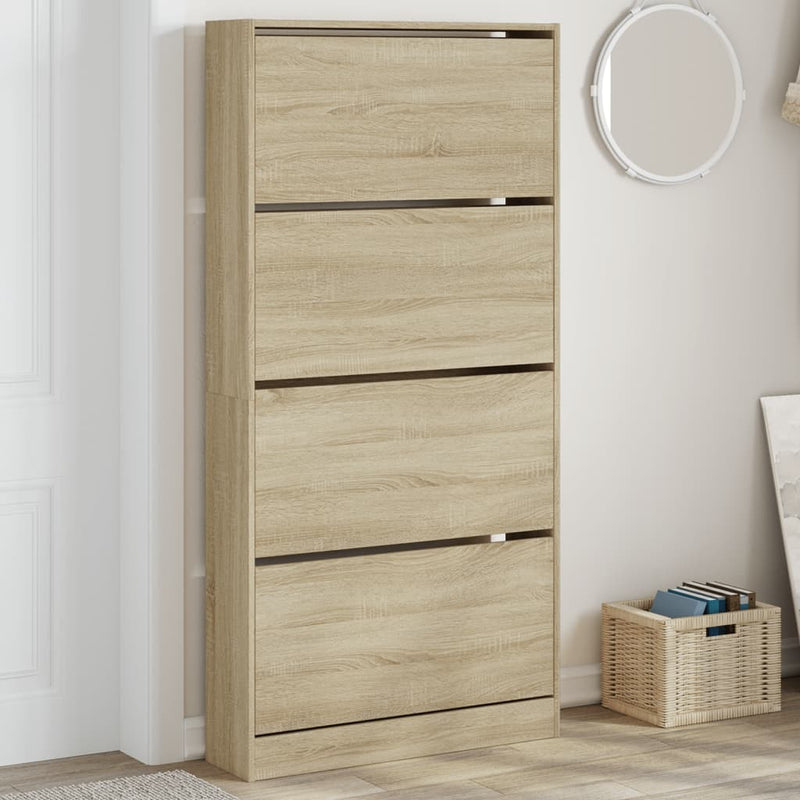 Afbeelding laden in galerijviewer, VidaXL Schoenenkast met 4 klaplades 80x21x163,5 cm sonoma eikenkleurig
