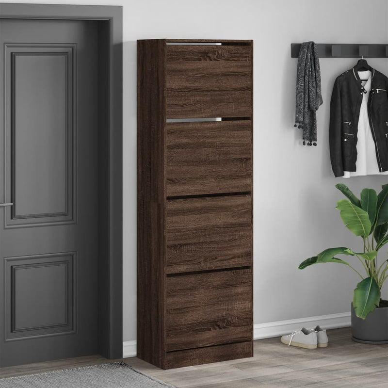 Afbeelding laden in galerijviewer, VidaXL Schoenenkast met 4 klaplades 60x34x187,5 cm bruin eikenkleur

