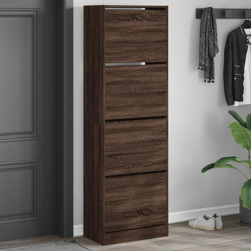 Afbeelding laden in galerijviewer, VidaXL Schoenenkast met 4 klaplades 60x34x187,5 cm bruin eikenkleur
