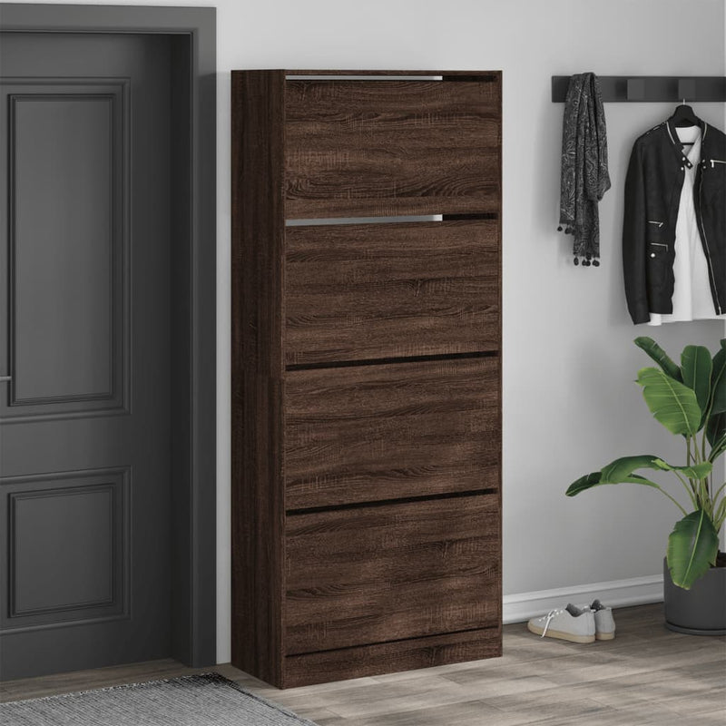 Afbeelding laden in galerijviewer, VidaXL Schoenenkast met 4 klaplades 80x34x187,5 cm bruin eikenkleur
