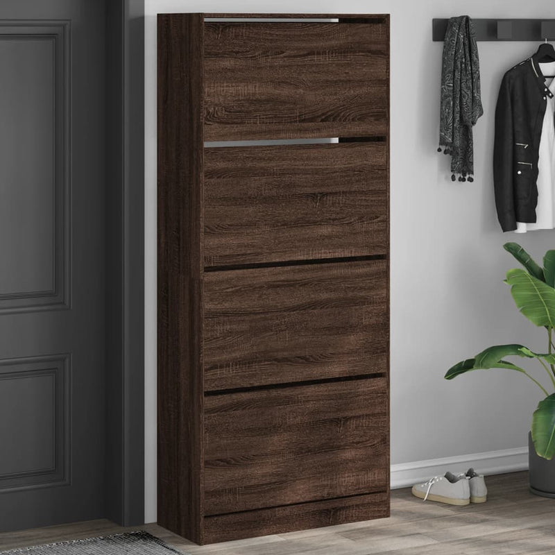 Afbeelding laden in galerijviewer, VidaXL Schoenenkast met 4 klaplades 80x34x187,5 cm bruin eikenkleur
