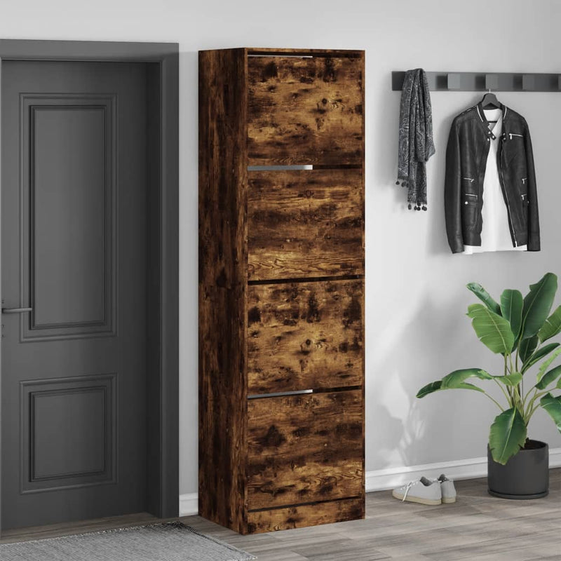 Afbeelding laden in galerijviewer, VidaXL Schoenenkast met 4 klaplades 60x42x204 cm gerookt eikenkleurig
