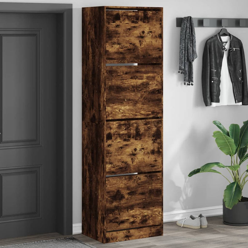Afbeelding laden in galerijviewer, VidaXL Schoenenkast met 4 klaplades 60x42x204 cm gerookt eikenkleurig
