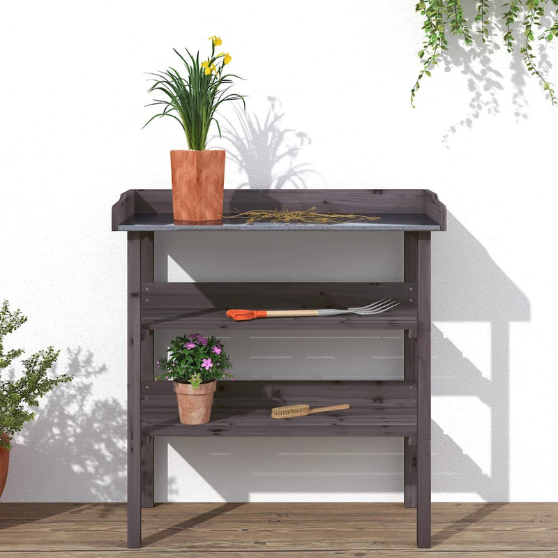Afbeelding laden in galerijviewer, Vidaxl plantentafel met schappen 78x38x82,5 cm vurenhout grijs
