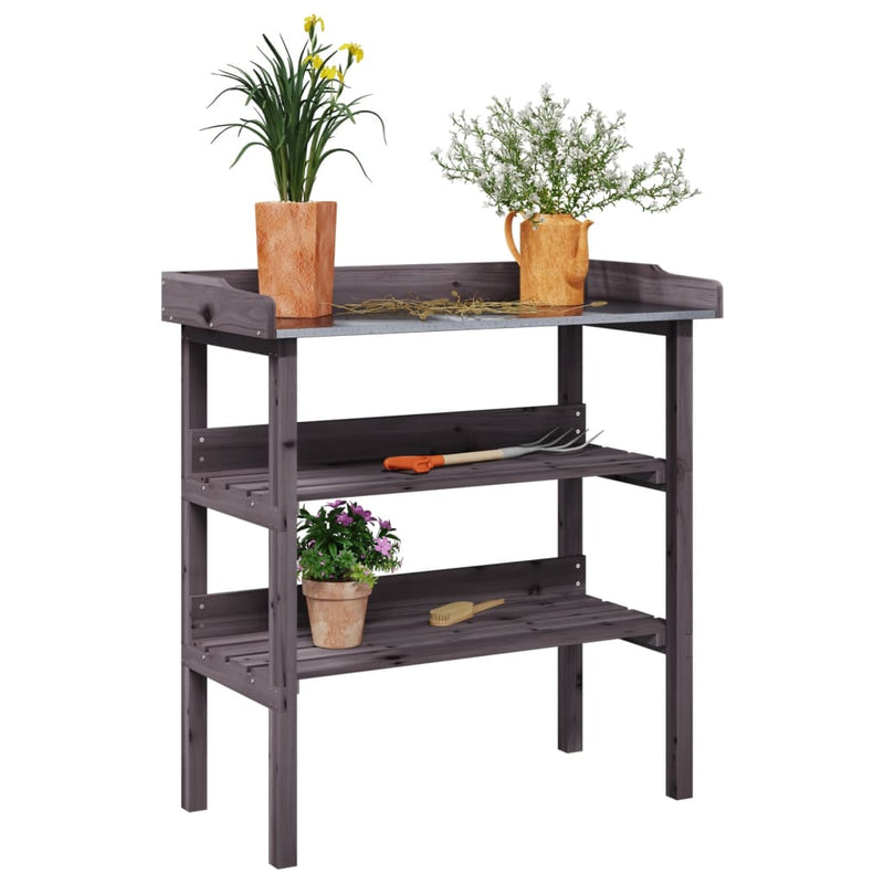 Afbeelding laden in galerijviewer, Vidaxl plantentafel met schappen 78x38x82,5 cm vurenhout grijs
