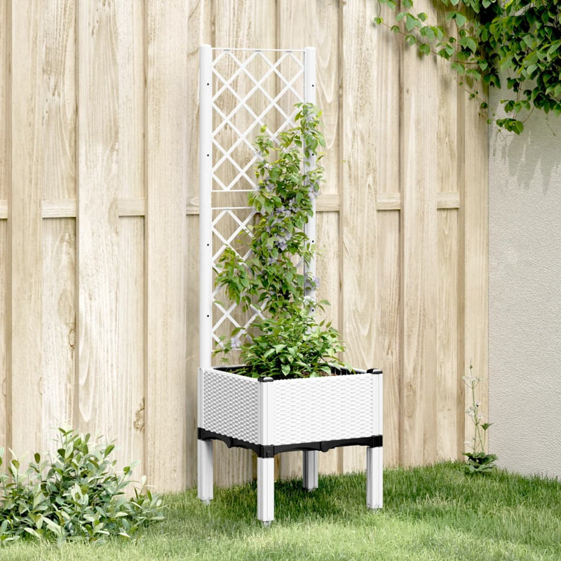 Afbeelding laden in galerijviewer, Vidaxl plantenbak met latwerk 40x40x142 cm polypropeen wit
