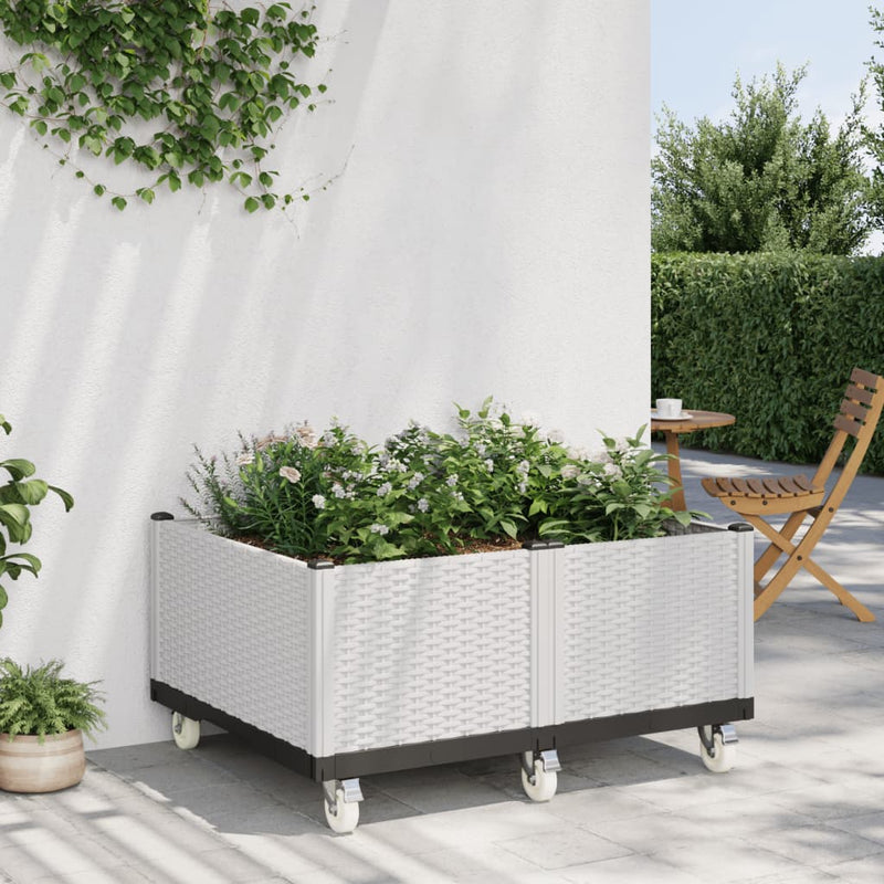 Afbeelding laden in galerijviewer, Vidaxl plantenbak met wielen 100x80x54 cm polypropeen wit
