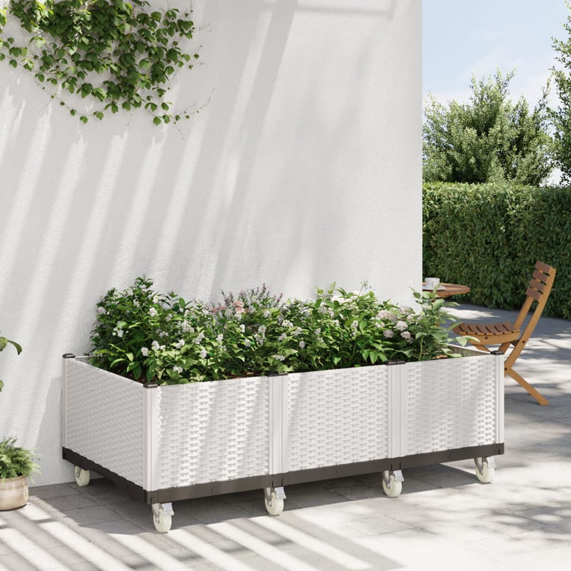 Afbeelding laden in galerijviewer, Vidaxl plantenbak met wielen 150x80x54 cm polypropeen wit
