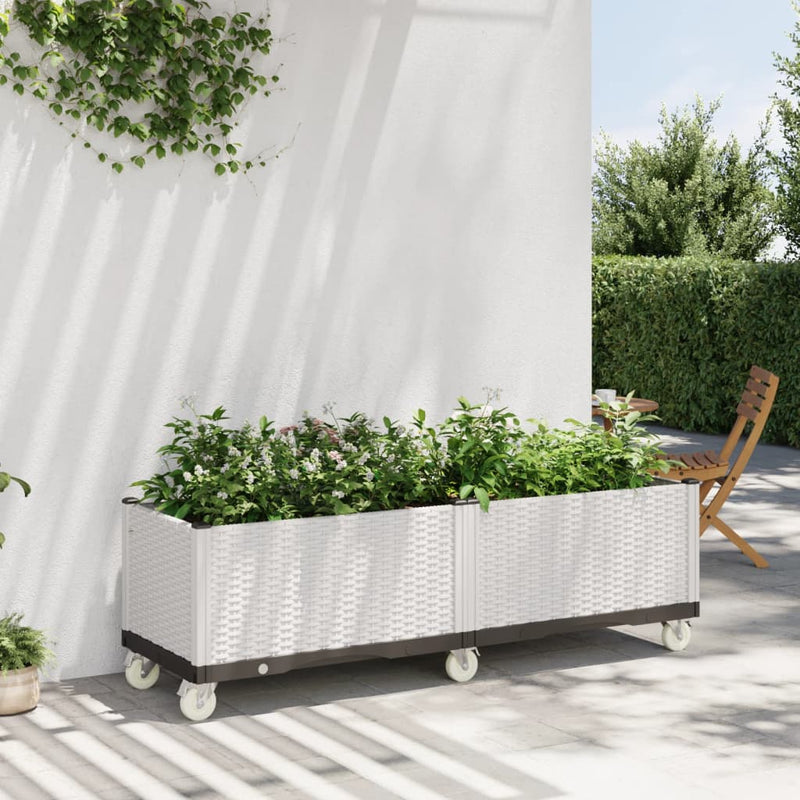 Afbeelding laden in galerijviewer, Vidaxl plantenbak met wielen 160x50x54 cm polypropeen wit
