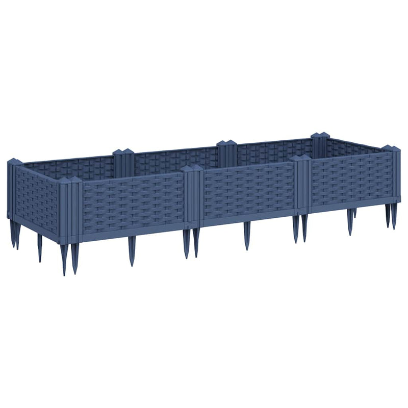 Afbeelding laden in galerijviewer, Vidaxl plantenbak met pinnen 125x40x28,5 cm polypropeen blauwgrijs
