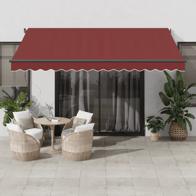 Afbeelding laden in galerijviewer, VidaXL Luifel automatisch uittrekbaar met LED's 400x350 cm bordeaux
