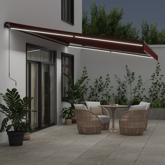 VidaXL Luifel handmatig uittrekbaar met LED's 500x350 cm bordeauxrood