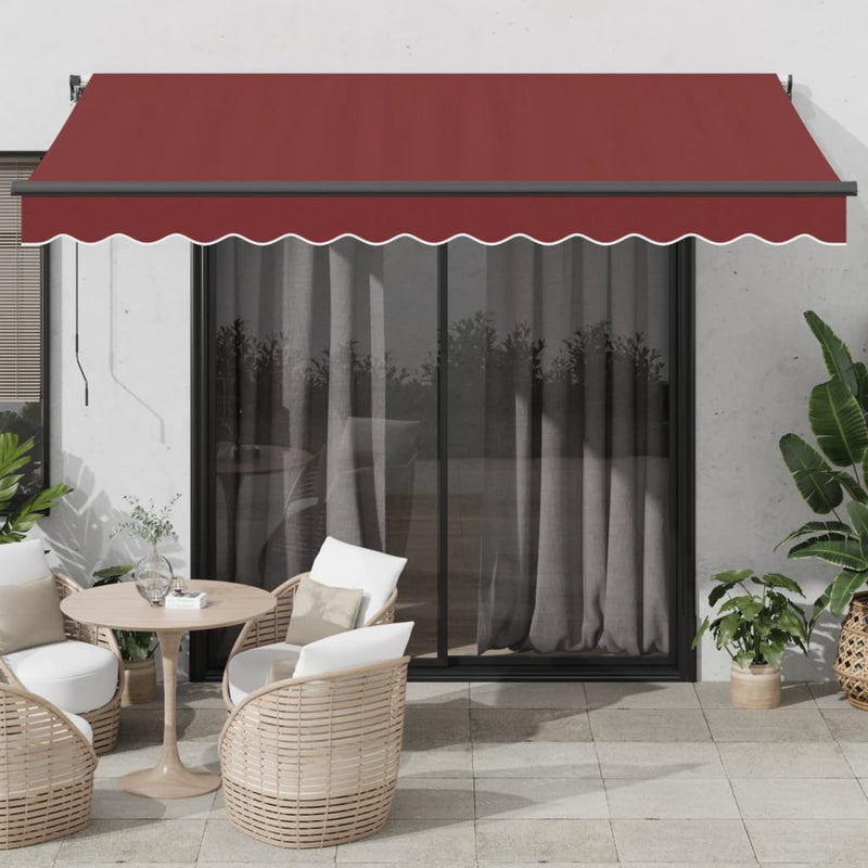 Afbeelding laden in galerijviewer, VidaXL Luifel handmatig uittrekbaar met LED's 350x250 cm bordeauxrood
