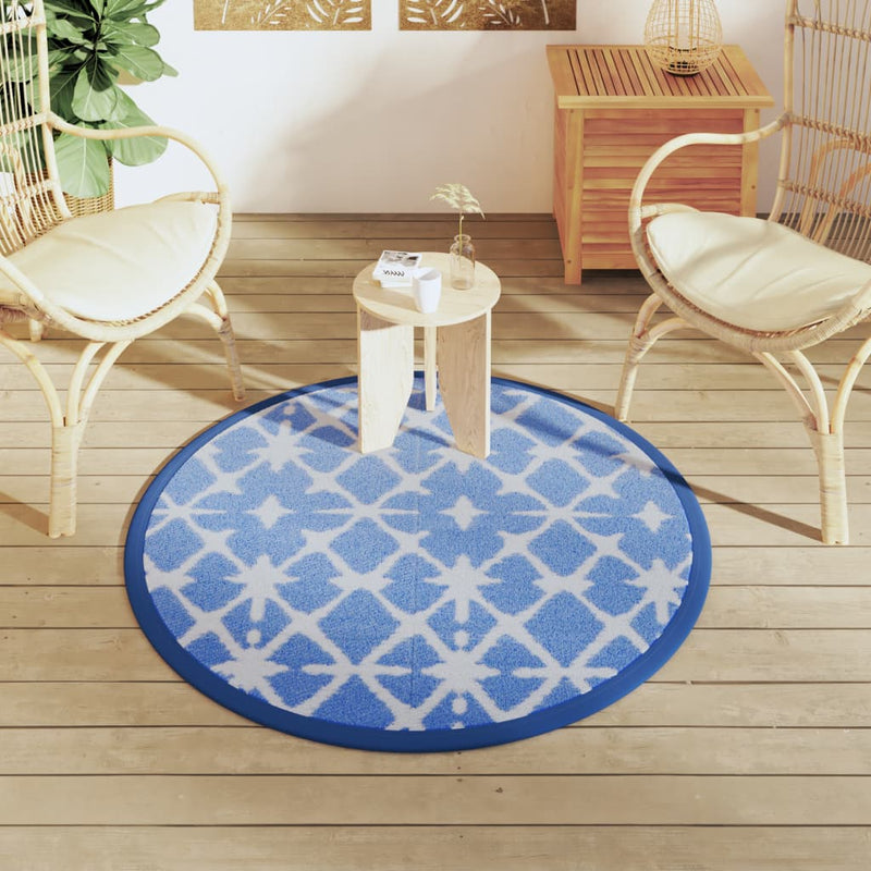 Afbeelding laden in galerijviewer, Vidaxl buitenkleed arakil ø120 cm polypropeen blauw en wit
