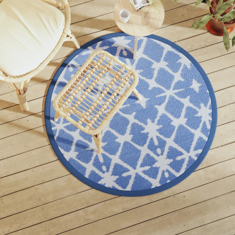 Afbeelding laden in galerijviewer, Vidaxl buitenkleed arakil ø120 cm polypropeen blauw en wit
