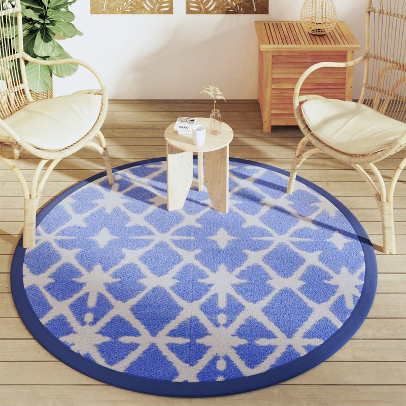 Afbeelding laden in galerijviewer, Vidaxl buitenkleed arakil ø160 cm polypropeen blauw en wit
