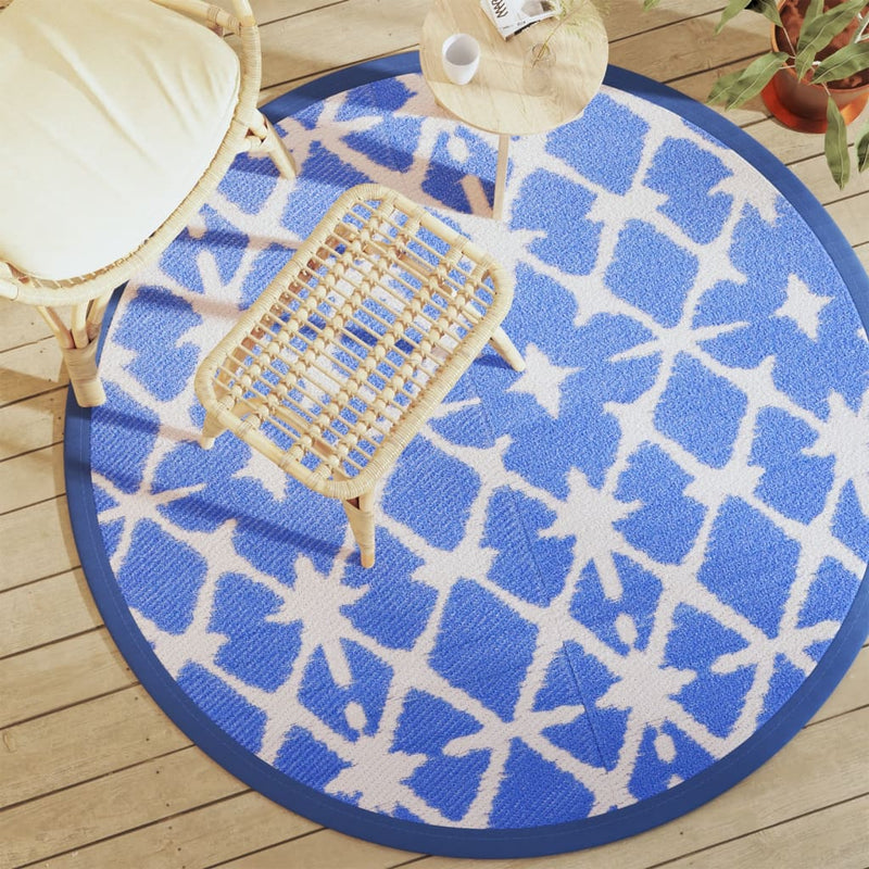 Afbeelding laden in galerijviewer, Vidaxl buitenkleed arakil ø160 cm polypropeen blauw en wit
