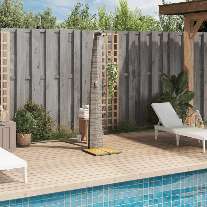 Afbeelding laden in galerijviewer, Vidaxl buitendouche 55x60x224 cm poly rattan en acaciahout grijs
