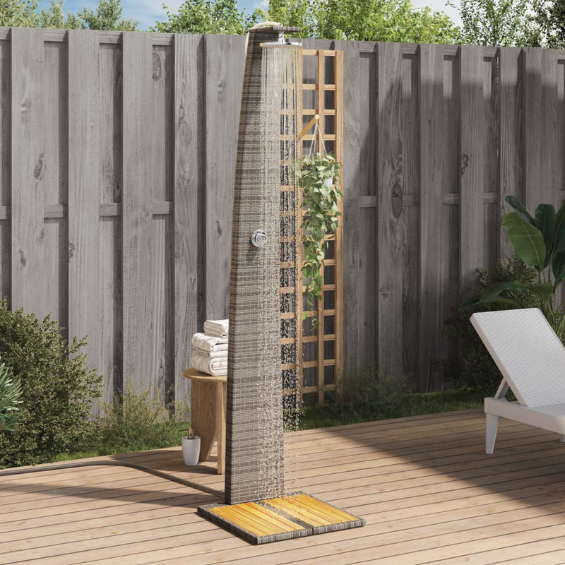 Afbeelding laden in galerijviewer, Vidaxl buitendouche 55x60x224 cm poly rattan en acaciahout grijs
