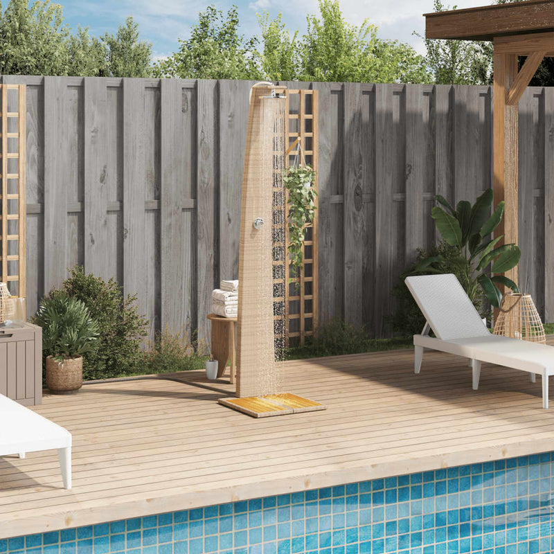 Afbeelding laden in galerijviewer, Vidaxl buitendouche 55x60x224 cm poly rattan en acaciahout beige

