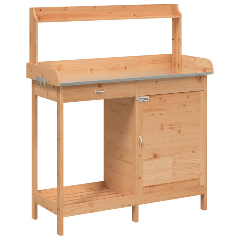 Afbeelding laden in galerijviewer, Vidaxl oppottafel met kast 110,5x45x124,5 cm massief vurenhout bruin
