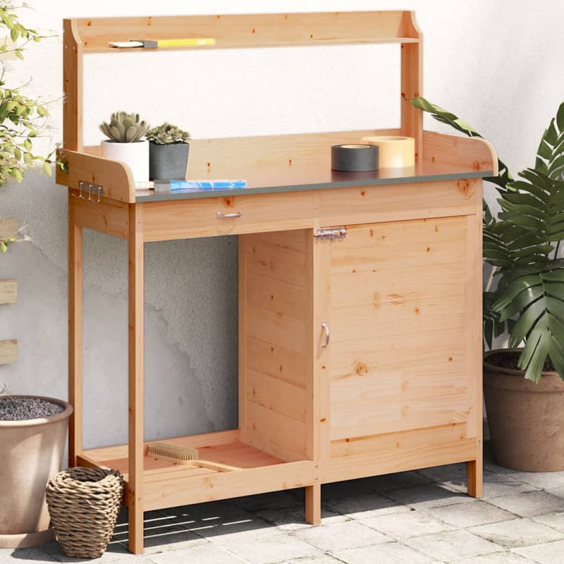 Afbeelding laden in galerijviewer, Vidaxl oppottafel met kast 110,5x45x124,5 cm massief vurenhout bruin
