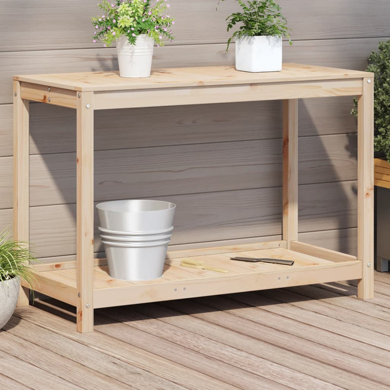 Afbeelding laden in galerijviewer, Vidaxl oppottafel met schap 108x50x75 cm massief grenenhout

