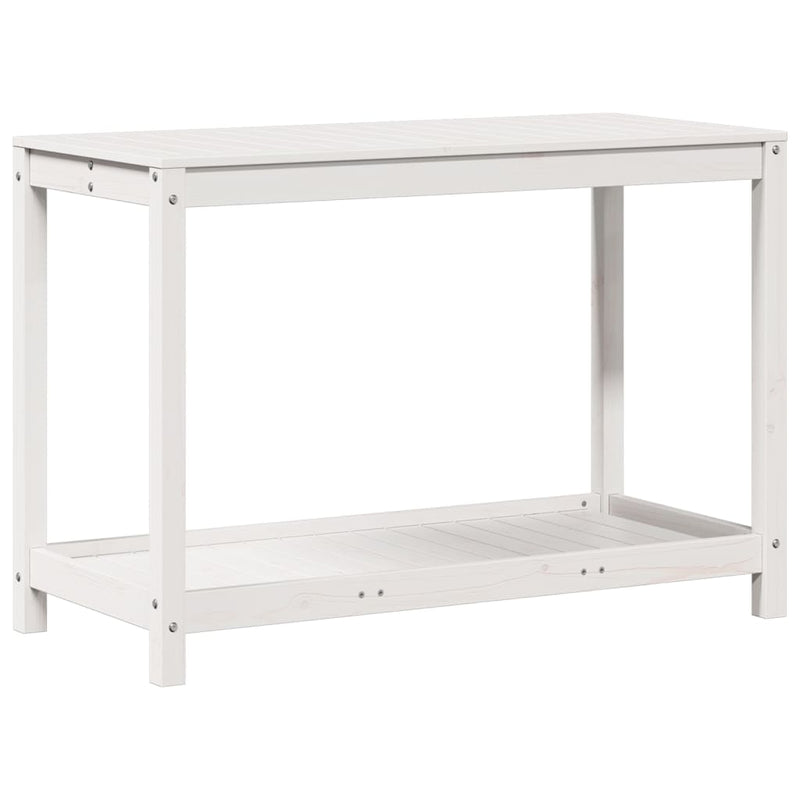 Afbeelding laden in galerijviewer, Vidaxl oppottafel met schap 108x50x75 cm massief grenenhout wit
