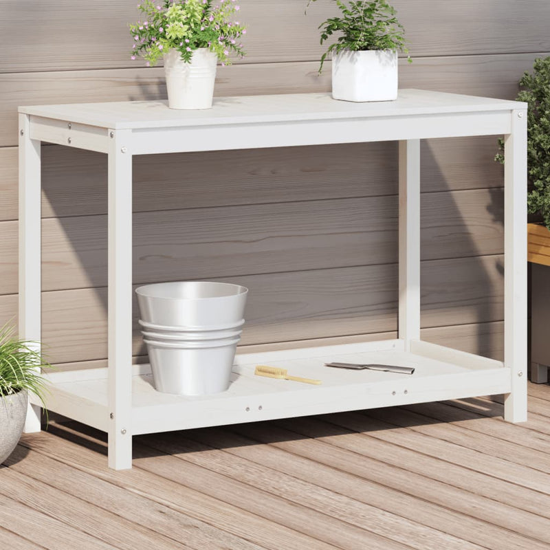 Afbeelding laden in galerijviewer, Vidaxl oppottafel met schap 108x50x75 cm massief grenenhout wit
