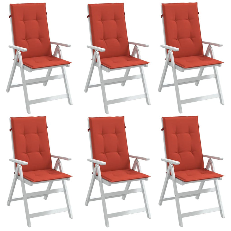 Afbeelding laden in galerijviewer, Vidaxl stoelkussens 6 st hoge rug 120x50x4 cm stof gemêleerd rood
