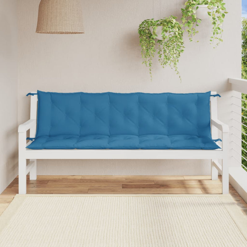 Afbeelding laden in galerijviewer, Vidaxl tuinbankkussens 2 st 180x50x7 cm stof gemêleerd blauw
