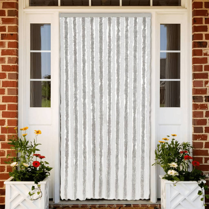 Afbeelding laden in galerijviewer, Vidaxl vliegengordijn 90x220 cm chenille lichtgrijs en wit
