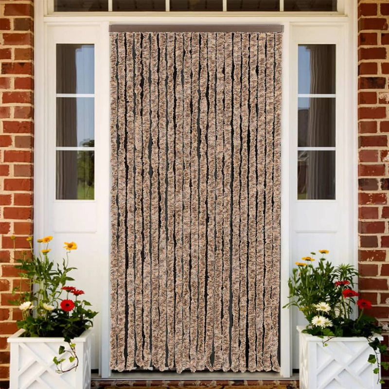 Afbeelding laden in galerijviewer, Vidaxl vliegengordijn 90x200 cm chenille beige en donkerbruin
