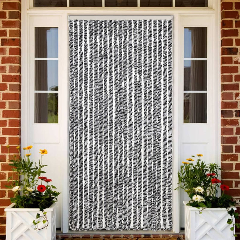 Afbeelding laden in galerijviewer, Vidaxl vliegengordijn 90x220 cm chenille grijs en zwart-wit
