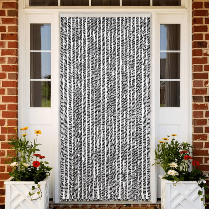Afbeelding laden in galerijviewer, Vidaxl vliegengordijn 100x230 cm chenille grijs en zwart-wit
