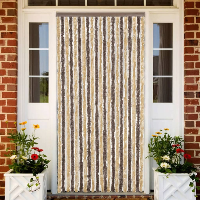 Afbeelding laden in galerijviewer, Vidaxl vliegengordijn 90x220 cm chenille donkerbruin en beige
