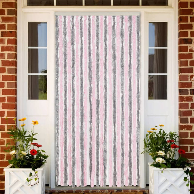 Afbeelding laden in galerijviewer, Vidaxl vliegengordijn 90x220 cm chenille zilvergrijs en roze
