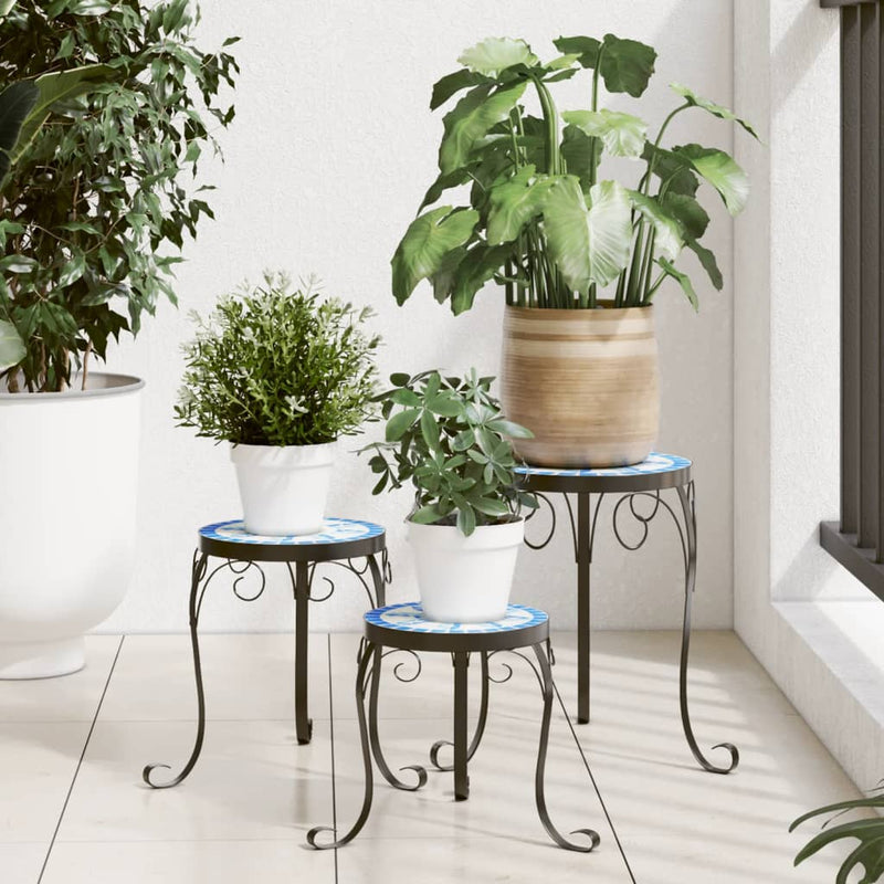 Afbeelding laden in galerijviewer, Vidaxl plantenstandaards 3 st keramiek blauw en wit
