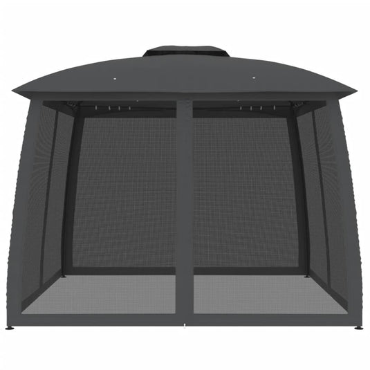 Vidaxl prieel met gaaswanden en dubbel dak 2,93x2,93 m staal antraciet