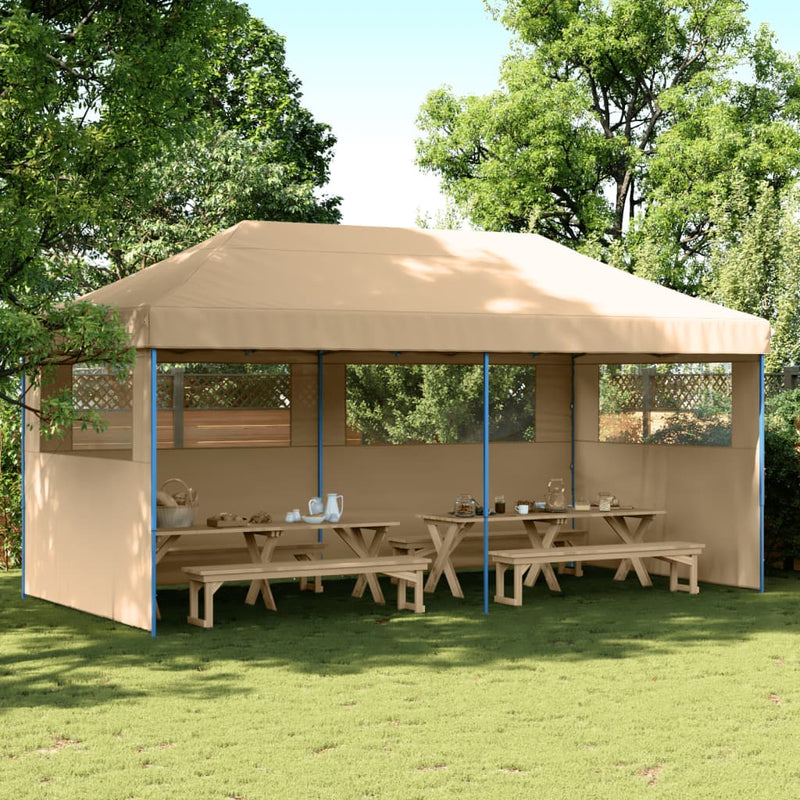 Afbeelding laden in galerijviewer, Vidaxl partytent inklapbaar pop-up met 3 zijwanden beige
