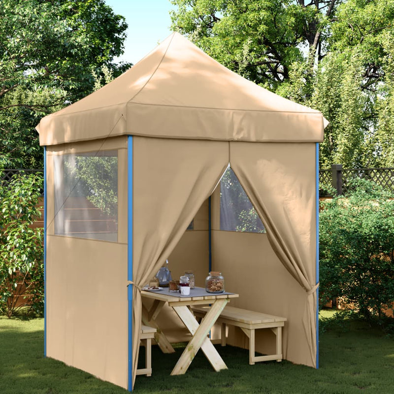 Afbeelding laden in galerijviewer, Vidaxl partytent inklapbaar pop-up met 4 zijwanden beige
