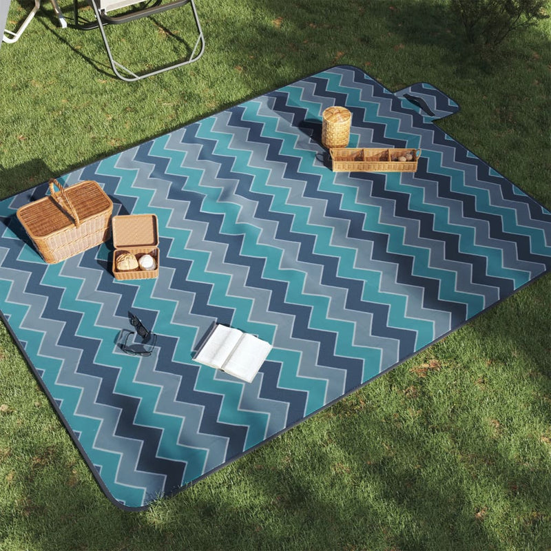 Afbeelding laden in galerijviewer, Vidaxl picknickkleed opvouwbaar golven 200x150 cm fluweel blauw
