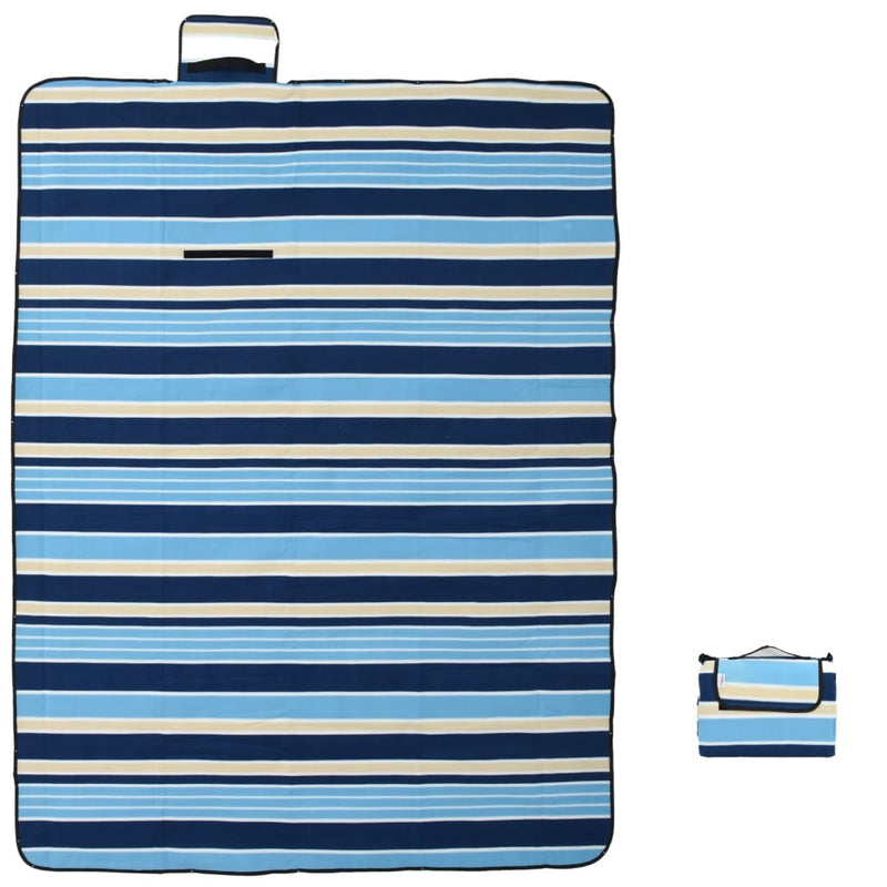 Afbeelding laden in galerijviewer, Vidaxl picknickkleed opvouwbaar gestreept 200x150 cm fluweel blauw wit

