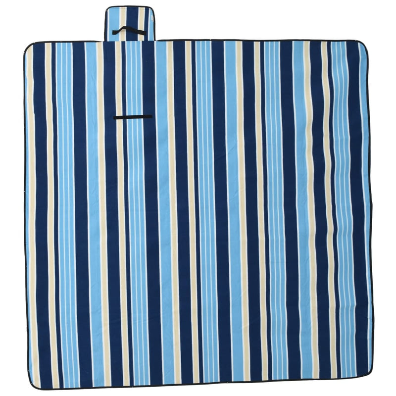 Afbeelding laden in galerijviewer, Vidaxl picknickkleed opvouwbaar gestreept 200x200 cm fluweel blauw wit
