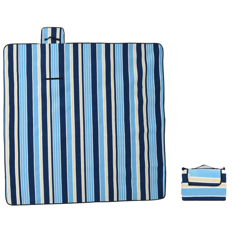 Afbeelding laden in galerijviewer, Vidaxl picknickkleed opvouwbaar gestreept 200x200 cm fluweel blauw wit
