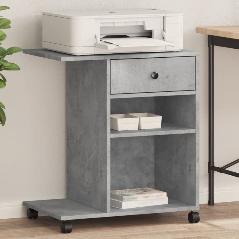 Afbeelding laden in galerijviewer, Vidaxl printerkastje met wielen 60x40x68,5 cm betongrijs
