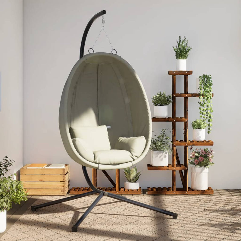 Afbeelding laden in galerijviewer, Vidaxl hangstoel met standaard stof en staal beige
